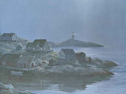 "Moonlit Peggy's Cove" William Degarthe Signed Seascape Print - Canadian Art