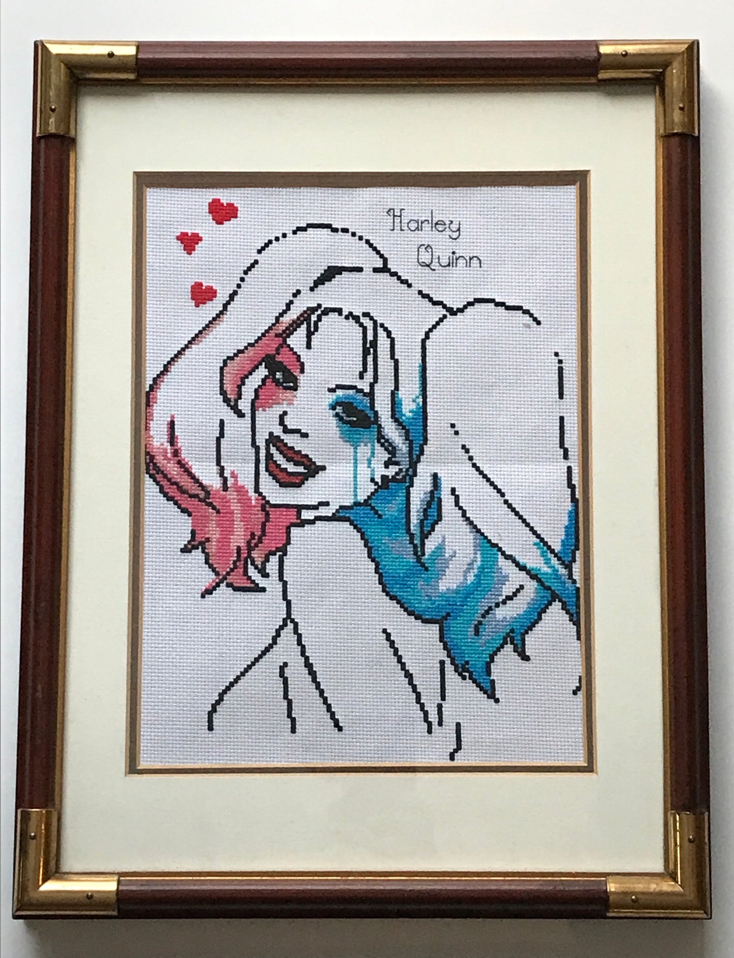 Harley Quinn 9x12" Needlepoint in Vintage Gallery Frame