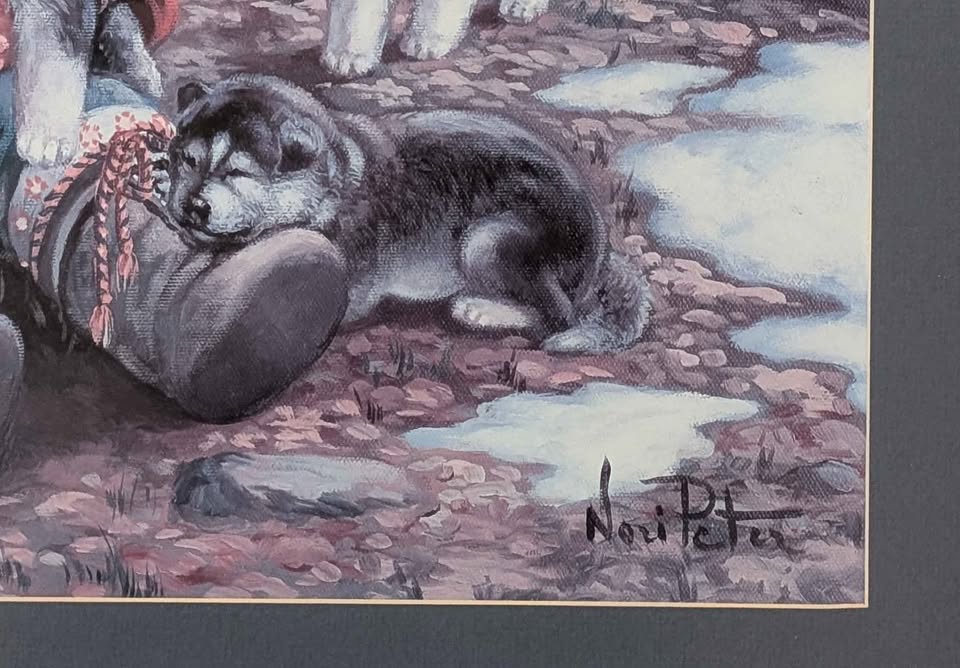 Nori Peter, Decorative Art Print of Child and Husky Puppies - Canadian Art