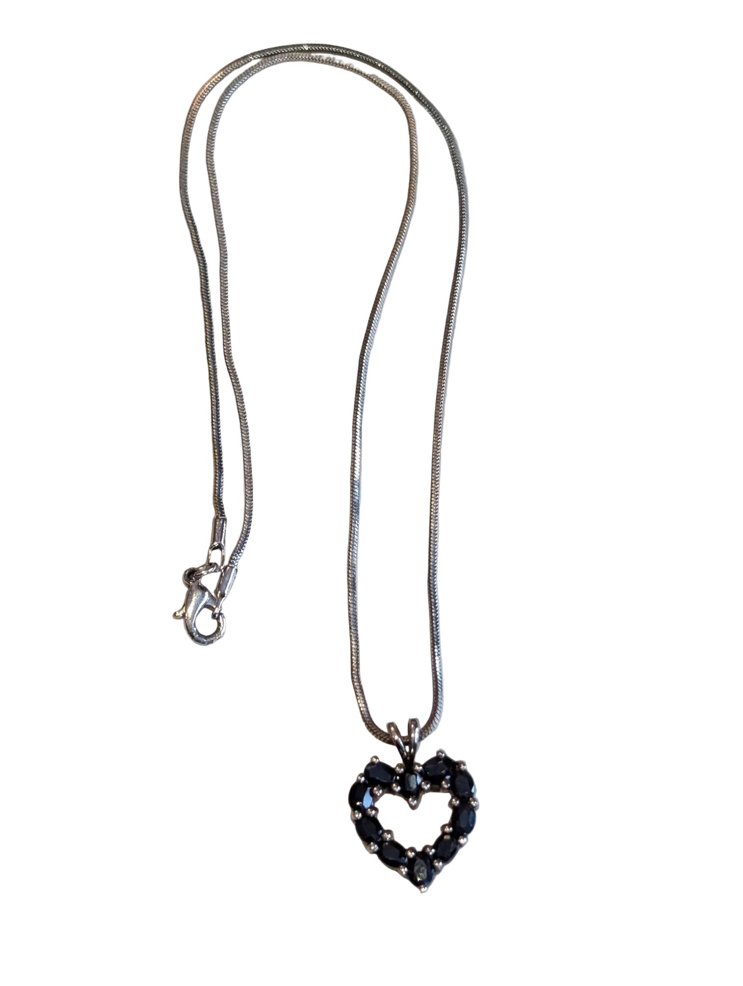 Sterling Dark Blue Sapphire Open Heart Pendant Necklace