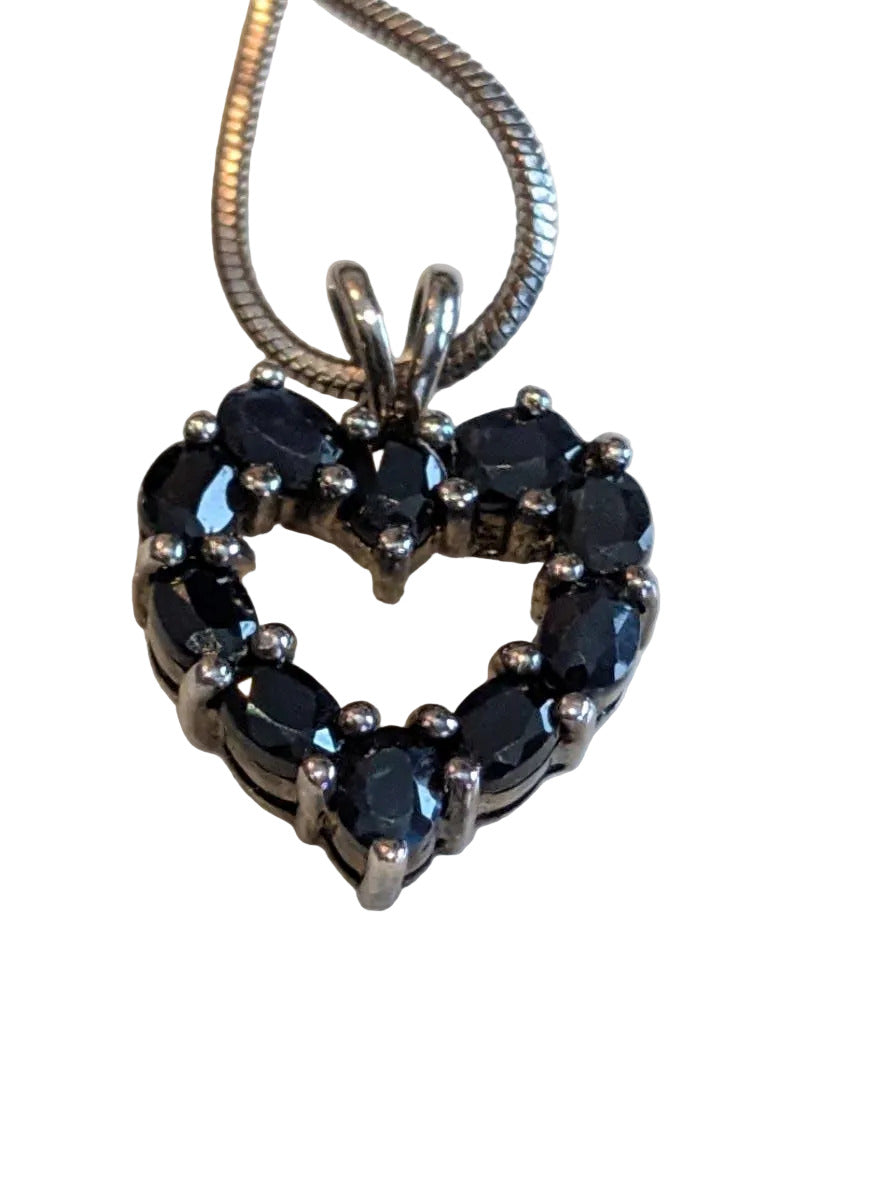 Sterling Dark Blue Sapphire Open Heart Pendant Necklace