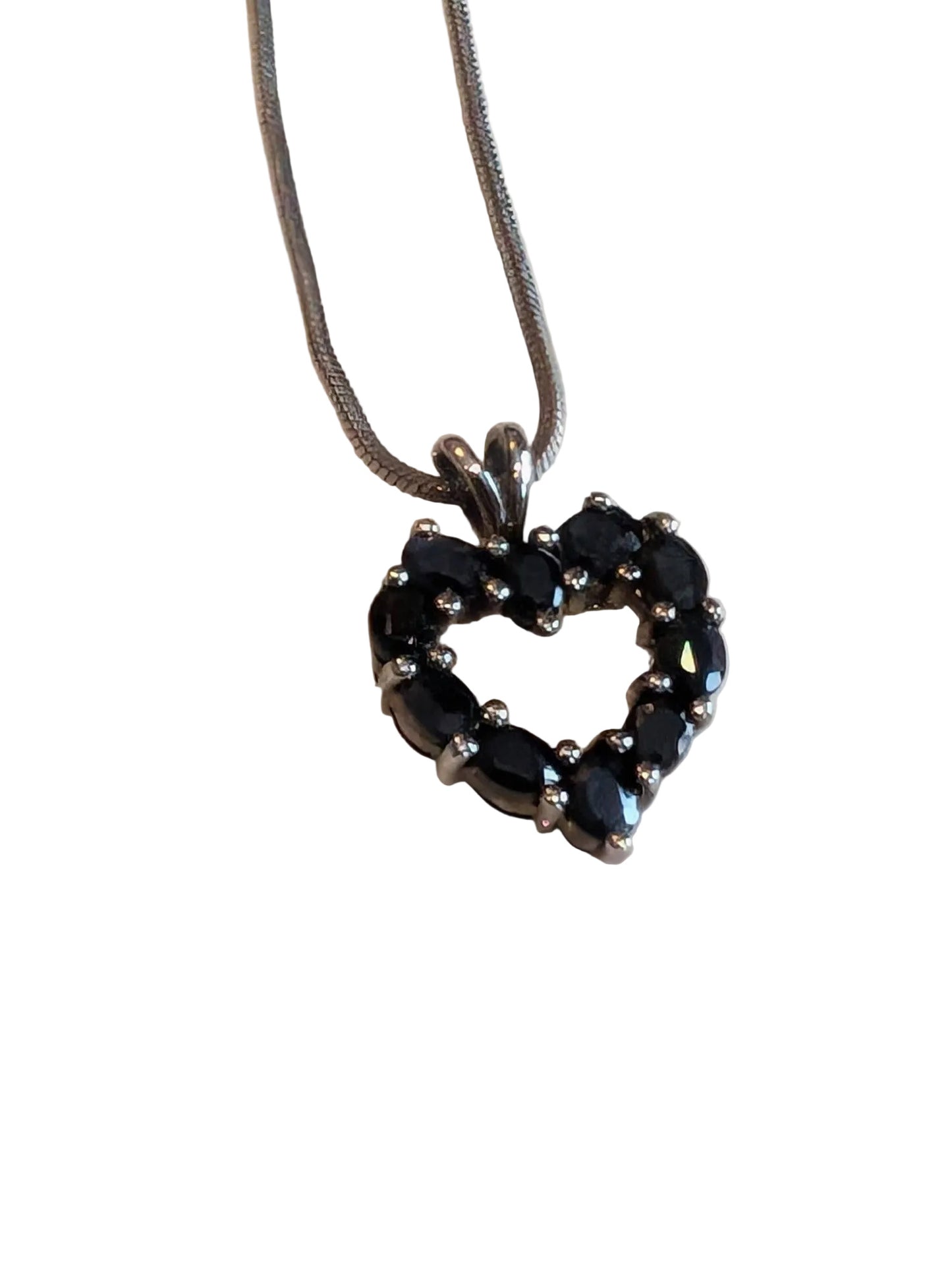 Sterling Dark Blue Sapphire Open Heart Pendant Necklace