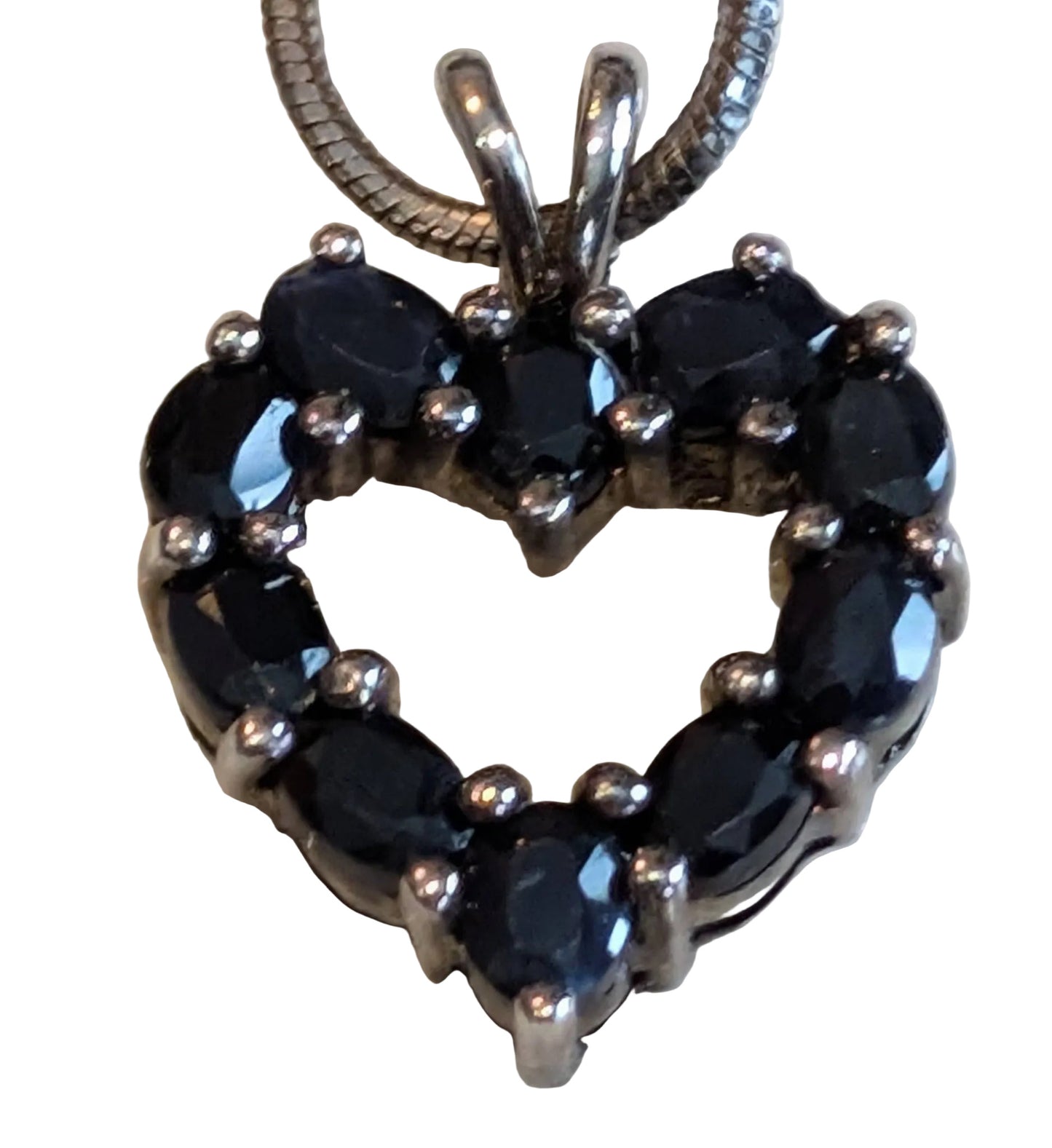 Sterling Dark Blue Sapphire Open Heart Pendant Necklace