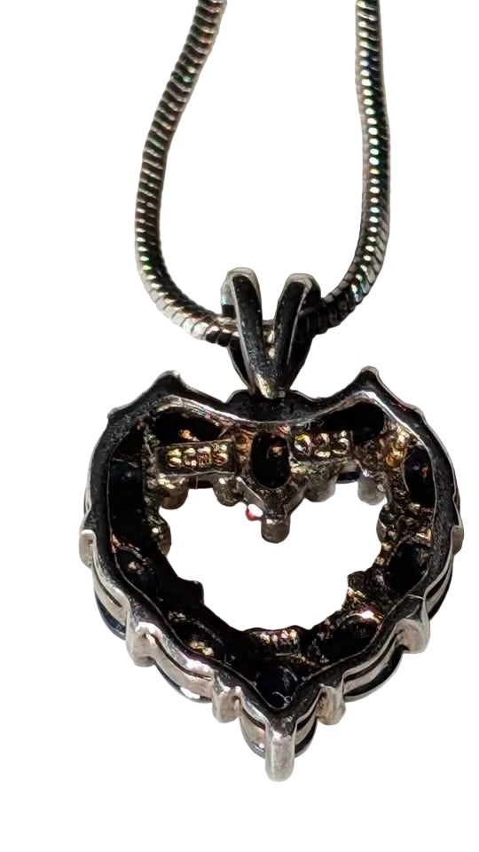 Sterling Dark Blue Sapphire Open Heart Pendant Necklace