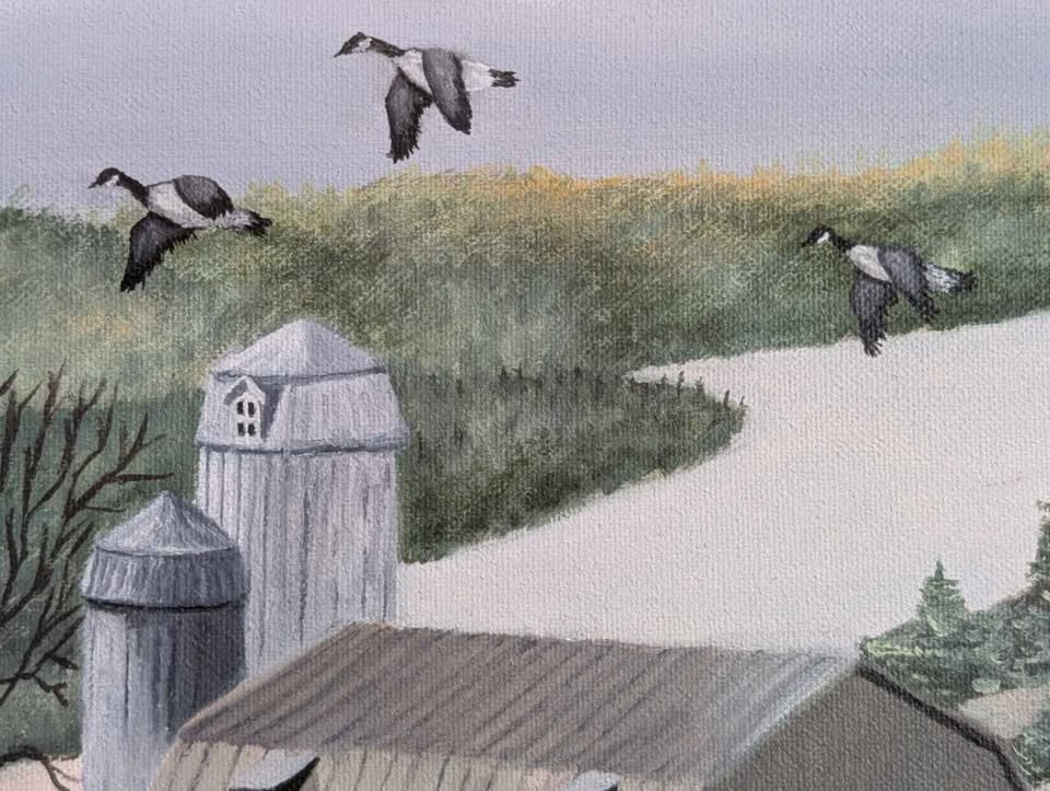 Signed Folk Art - Original Painting of a Farm by the River