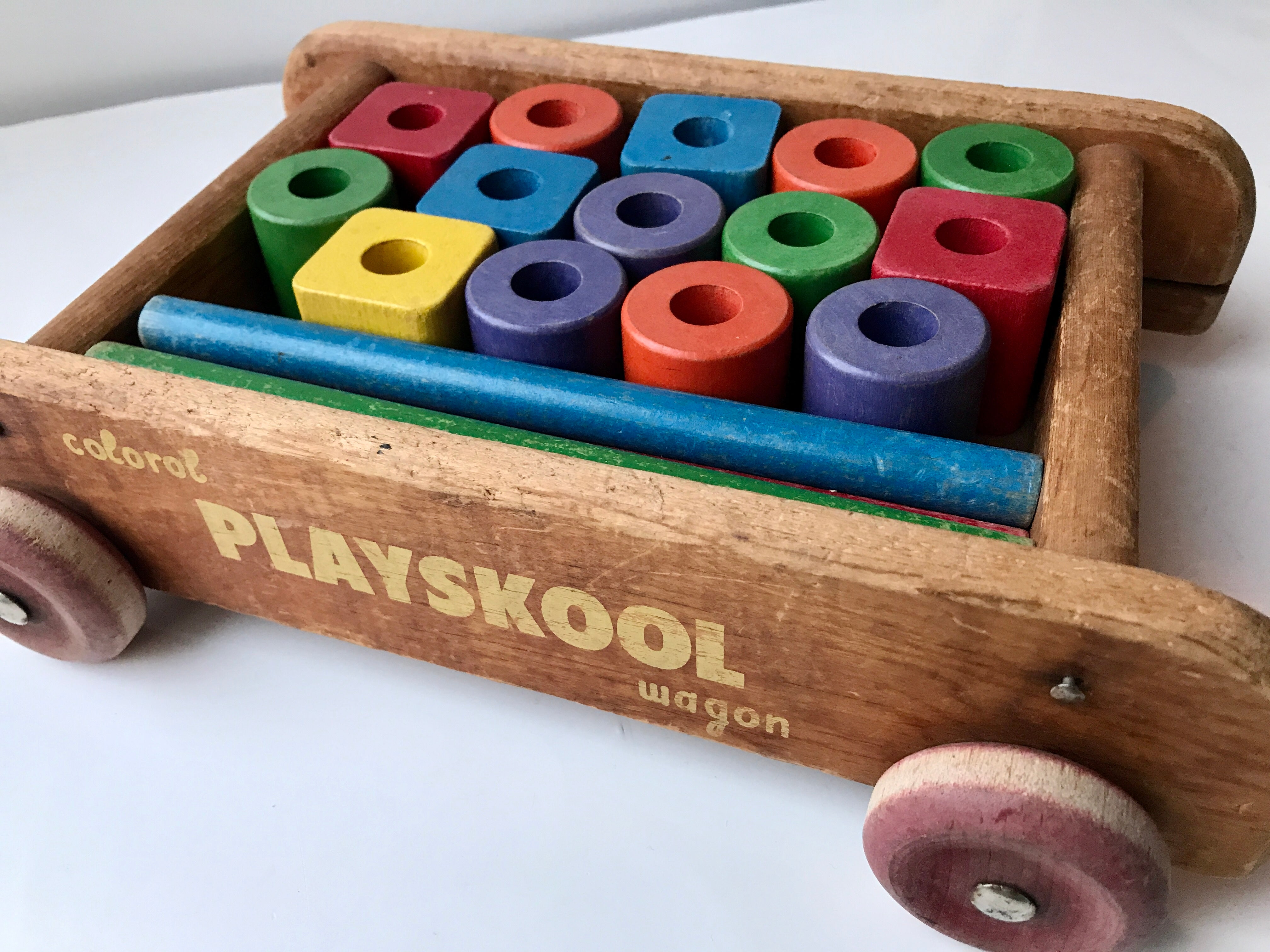 VTG 1960 S PLAYSCHOOL WOODEN COLOROL WAGON