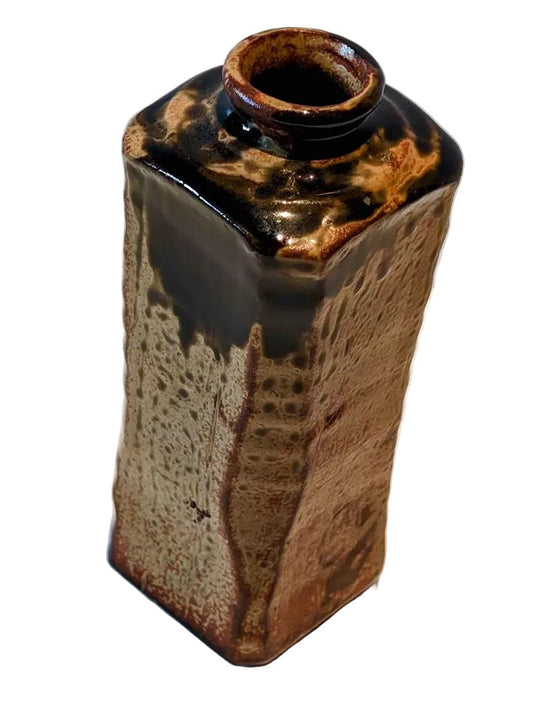 7" Red Clay Pottery Vase with Brown Drip Glaze