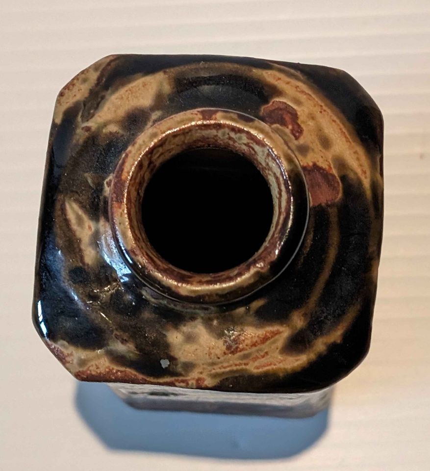 7" Red Clay Pottery Vase with Brown Drip Glaze