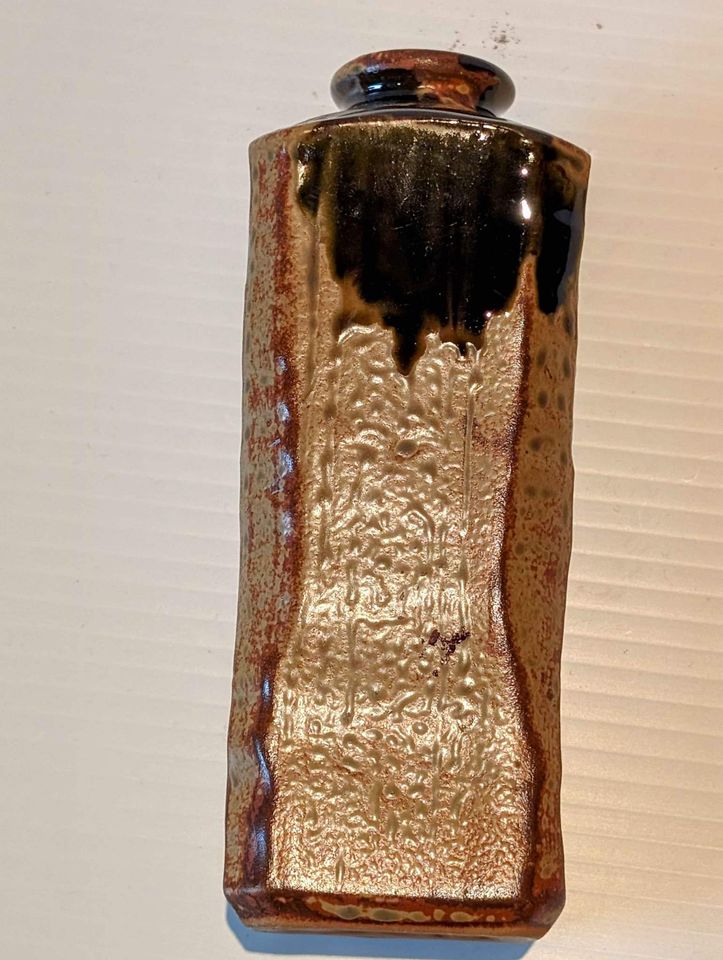 7" Red Clay Pottery Vase with Brown Drip Glaze