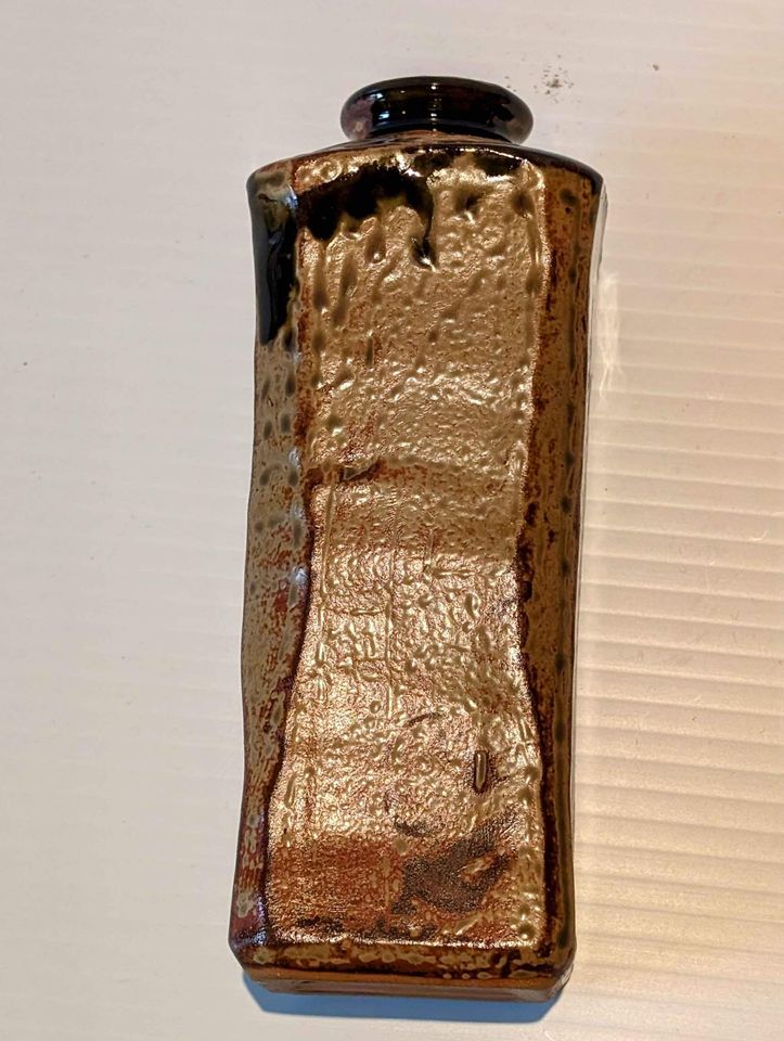 7" Red Clay Pottery Vase with Brown Drip Glaze