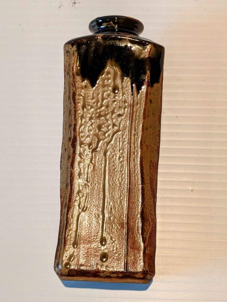 7" Red Clay Pottery Vase with Brown Drip Glaze