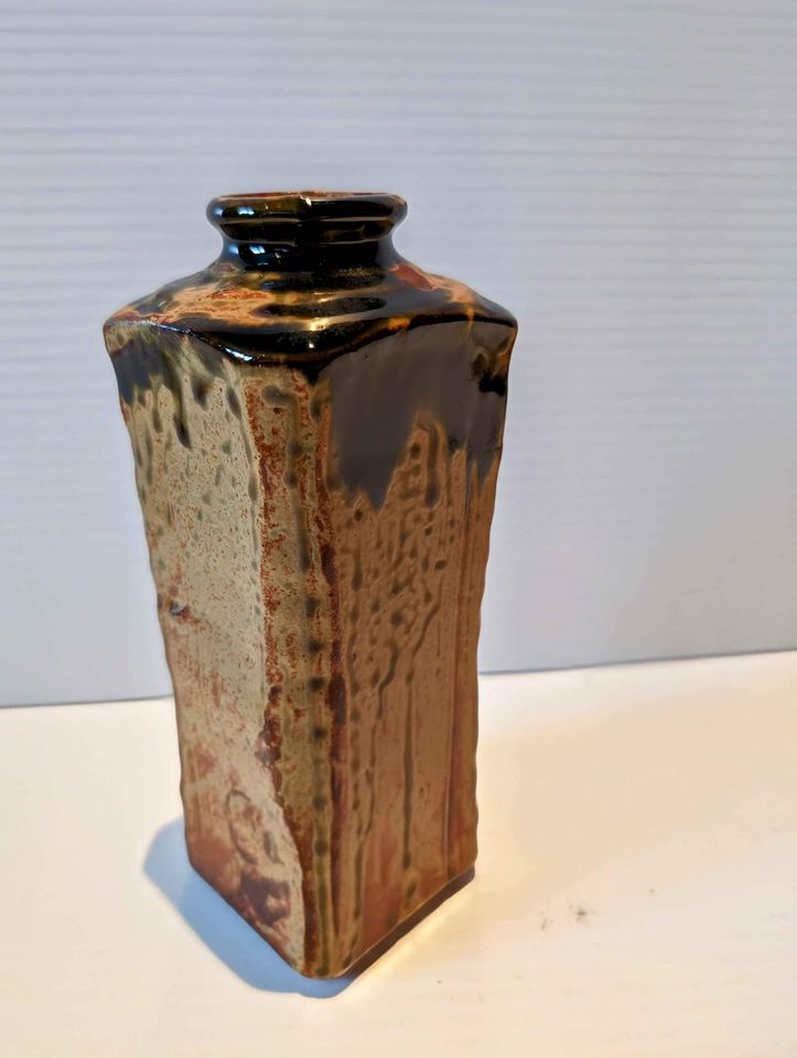 7" Red Clay Pottery Vase with Brown Drip Glaze
