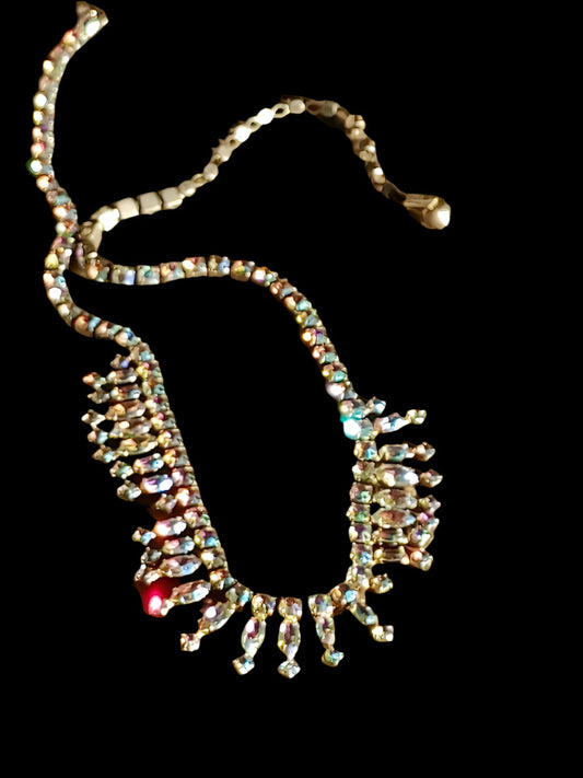VTG Signed Sherman Drop Aurora Borealis Crystal Choker Necklace