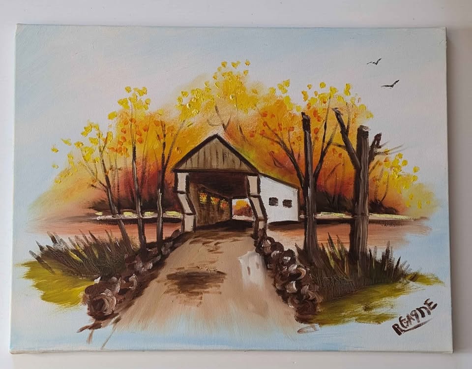 Covered Bridge; Unframed 16 x 20 Painting on Canvas