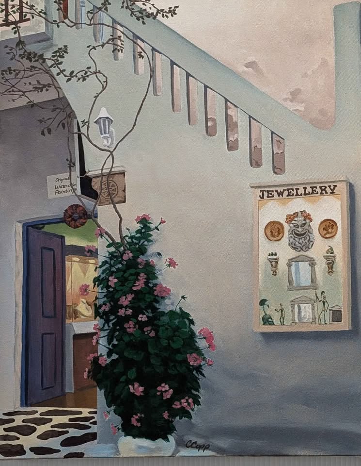 "Jewelry Store in Mykonos" Unframed 20x16 Painting, Signed CCopp