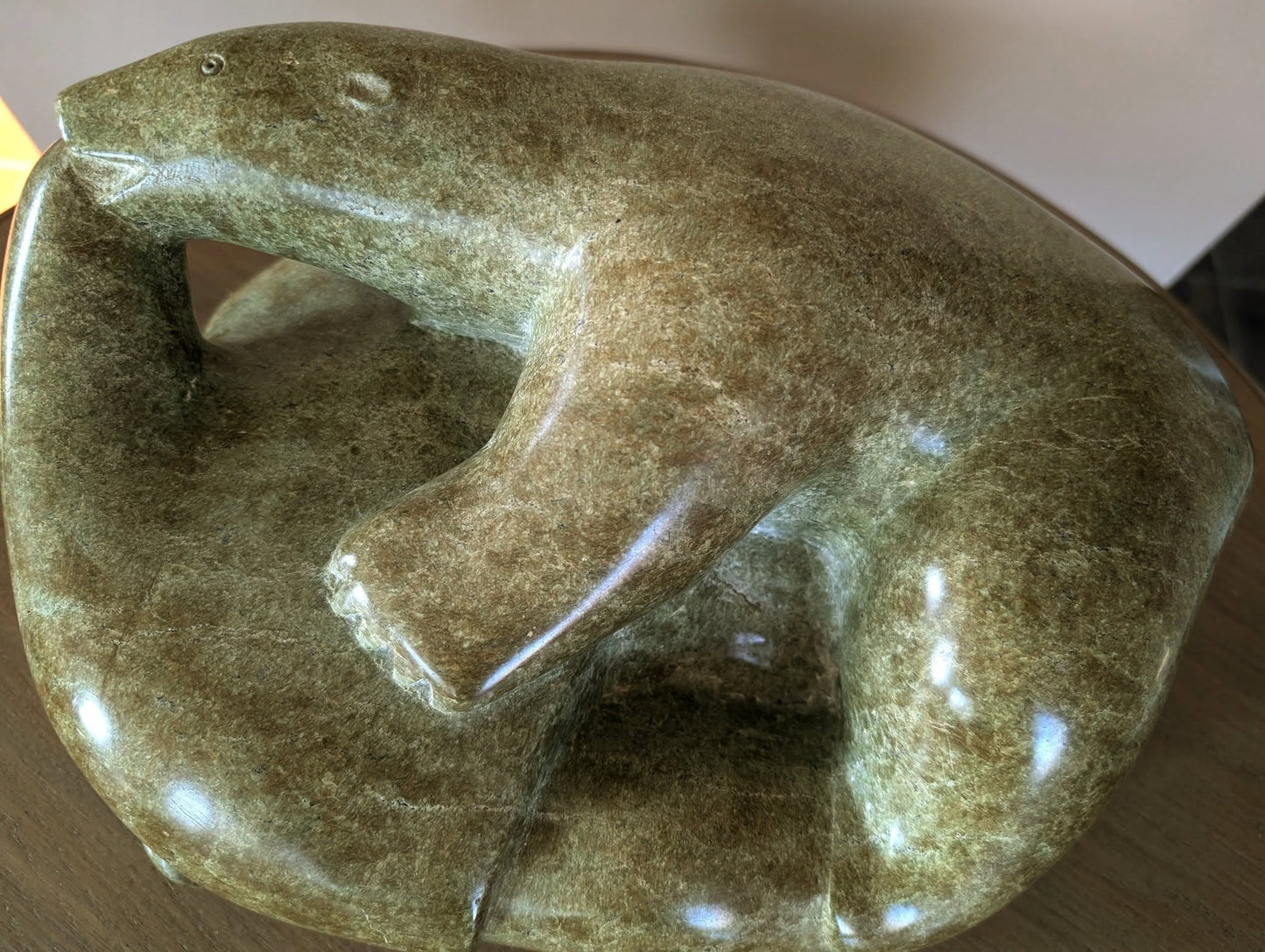 Johnny Ikkidluak Signed Stone Carving, Bear Attacking Man