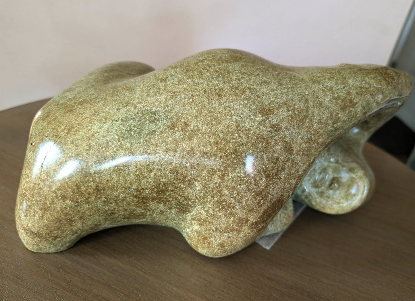 Johnny Ikkidluak Signed Stone Carving, Bear Attacking Man