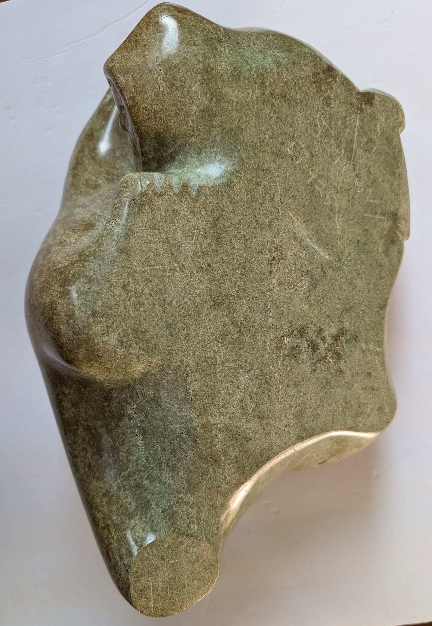 Johnny Ikkidluak Signed Stone Carving, Bear Attacking Man