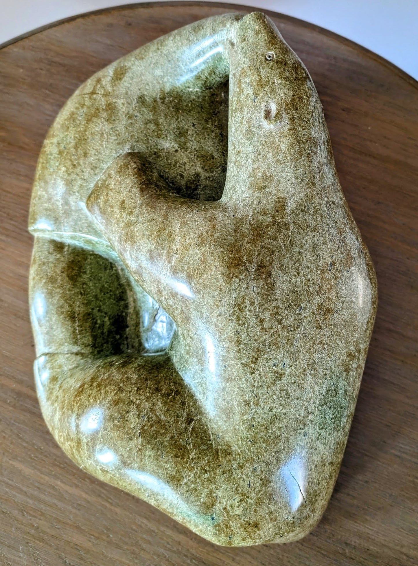 Johnny Ikkidluak Signed Stone Carving, Bear Attacking Man