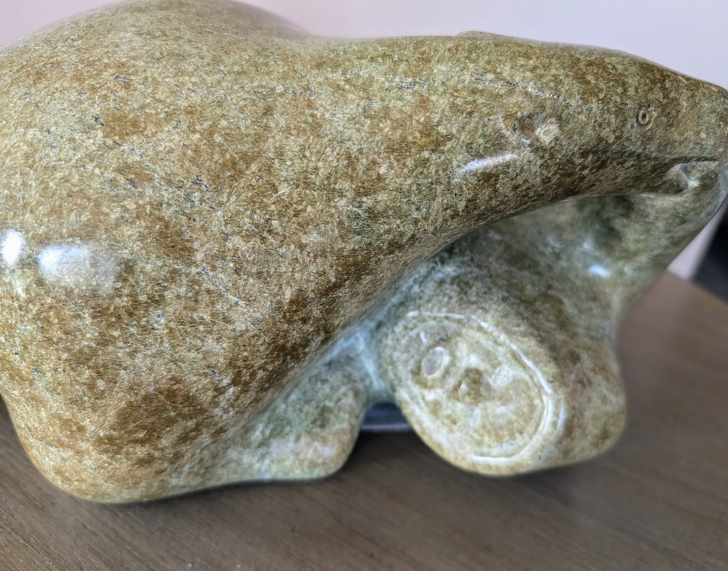 Johnny Ikkidluak Signed Stone Carving, Bear Attacking Man