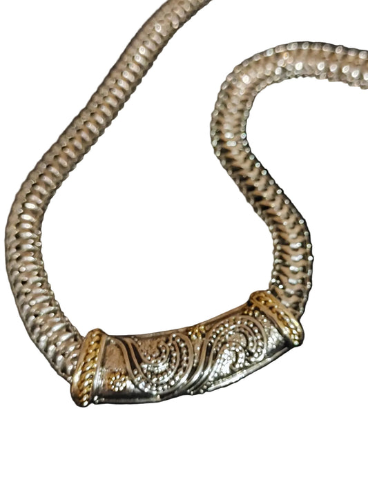 VTG Silver Plated Snake Chain with Embossed Two Tone Slider