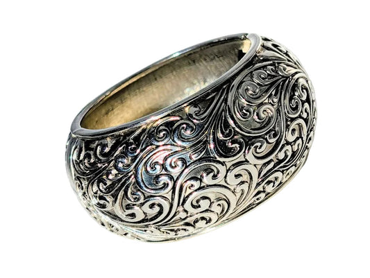 VTG Silver Tone Thick Hinge Bracelet with Textured Design