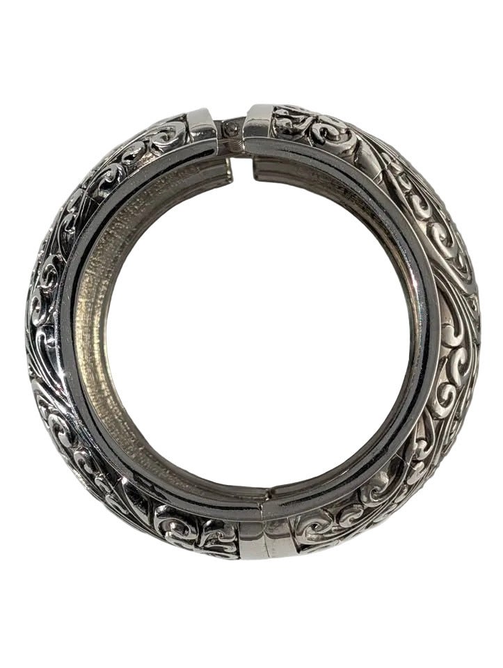 VTG Silver Tone Thick Hinge Bracelet with Textured Design