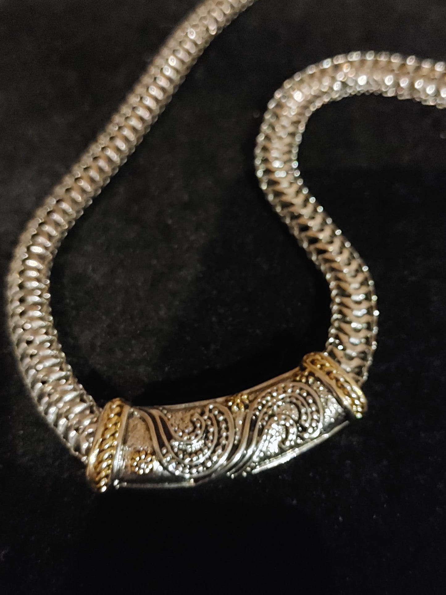 VTG Silver Plated Snake Chain with Embossed Two Tone Slider