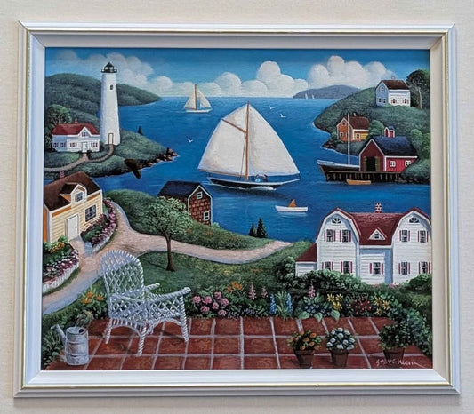 Original Seascape Painting Signed Steve Klein, "Patio View"