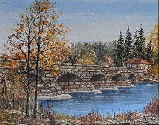 Vintage Painting of Stone Bridge by Ottawa Valley Artist, Stan Tourangeau