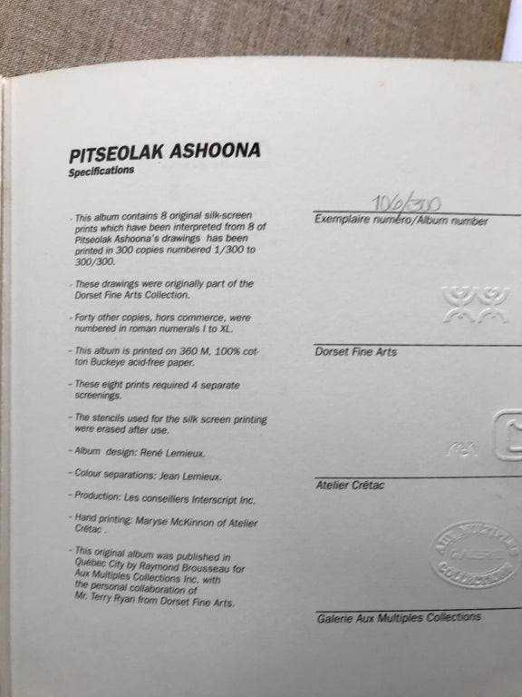 Pitseolak Ashoona Limited Edition prints by Renowned Inuit artist in a unique portfolio collection