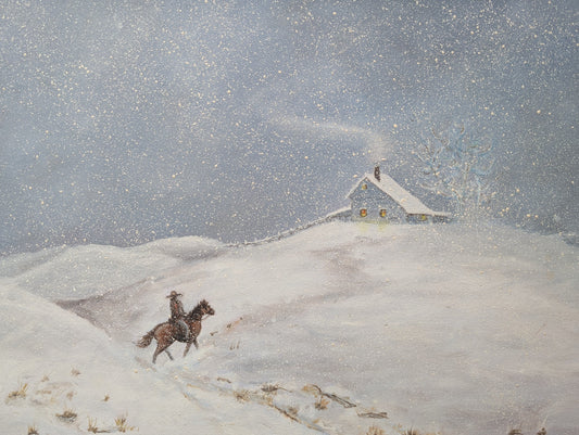Signed Painting of RCMP Officer on Horseback - Canadian Winter Painting