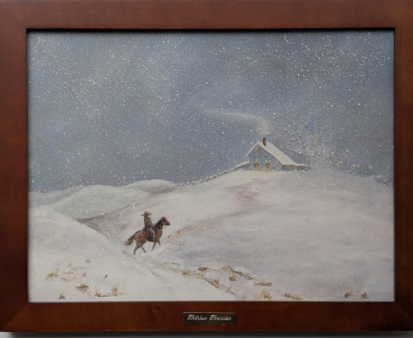 Signed Painting of RCMP Officer on Horseback - Canadian Winter Painting