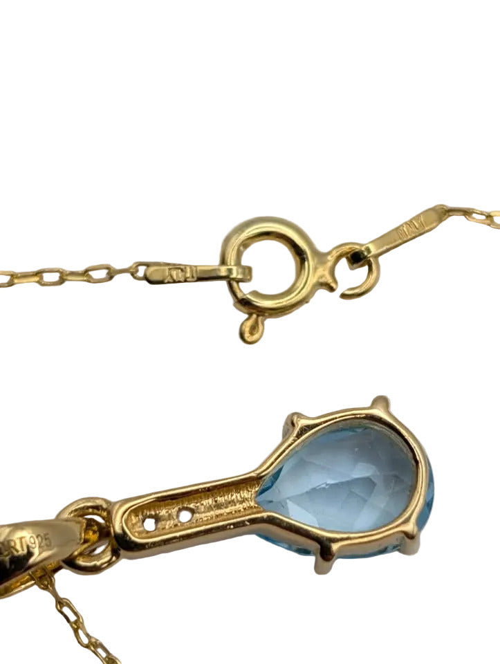 Eye Catching Blue Topaz Pendant on Gold Plated Sterling Chain