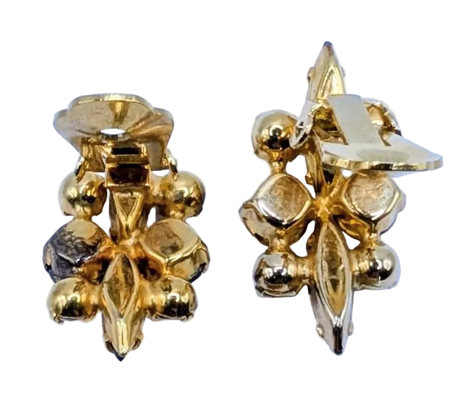 Amber Waterfall; Vintage Amber AB Crystal Brooch & Earring Set