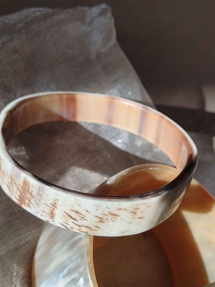 Vintage Chic Chunky Lacquered Water Buffalo Horn Bracelets - Set