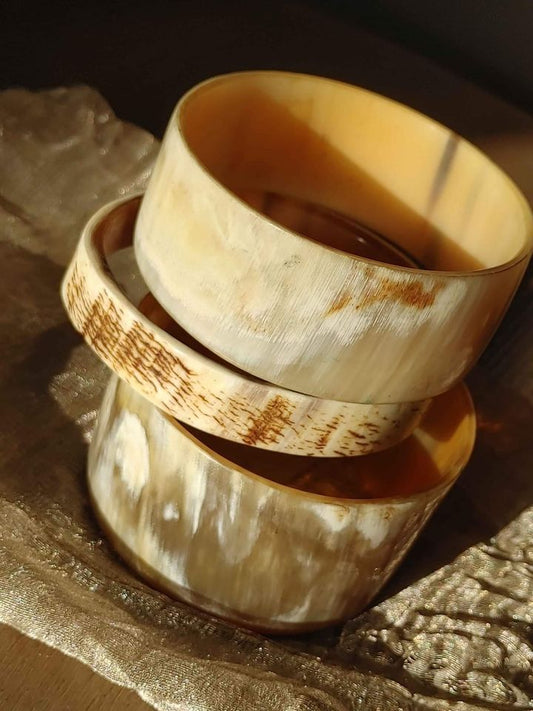 Vintage Chic Chunky Lacquered Water Buffalo Horn Bracelets - Set