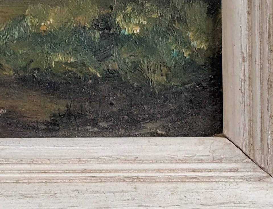 Folk Art - Original Painting of Crescent Moon over Landscape