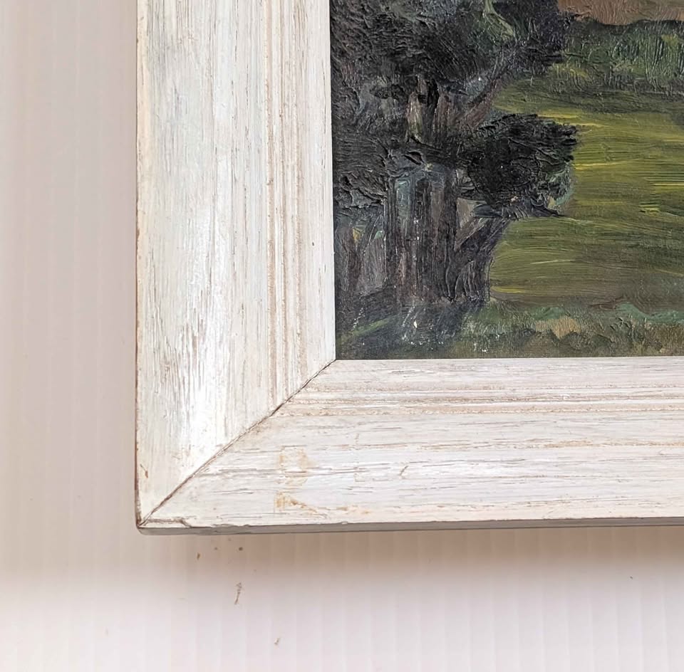 Folk Art - Original Painting of Crescent Moon over Landscape