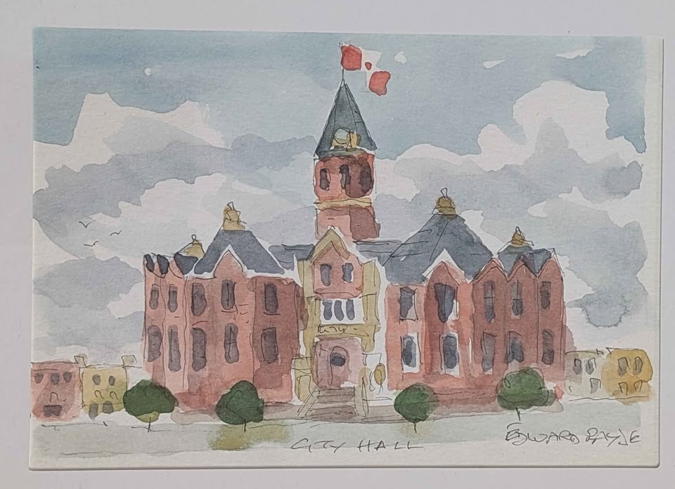 Signed Original Canadian Watercolour Painting, "City Hall"