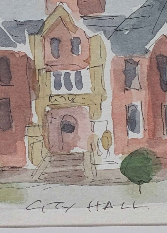 Signed Original Canadian Watercolour Painting, "City Hall"
