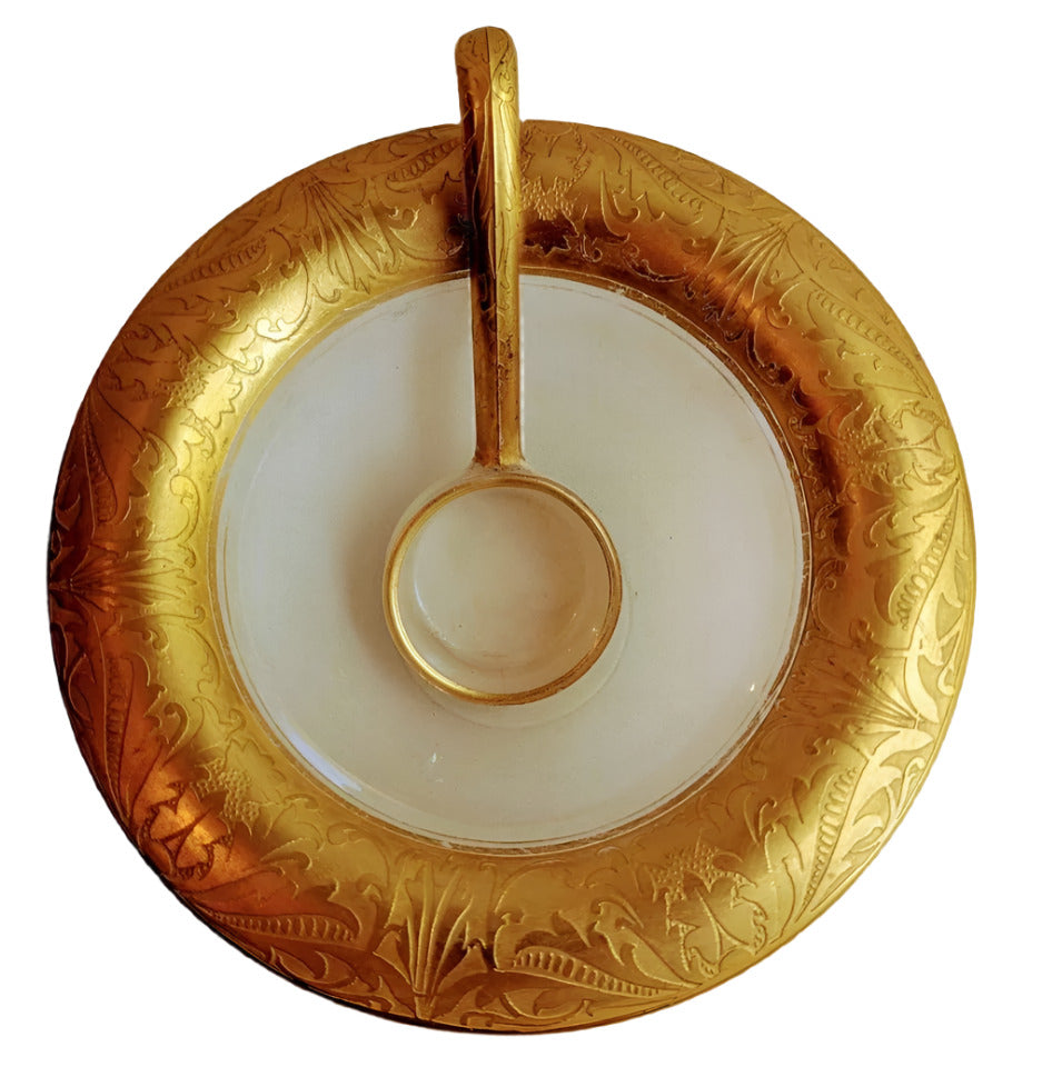 Antique Westmoreland Glass and Gilt Mayo Bowl & Spoon