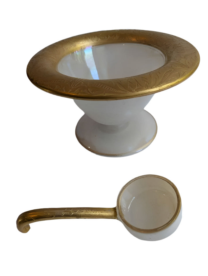 Antique Westmoreland Glass and Gilt Mayo Bowl & Spoon
