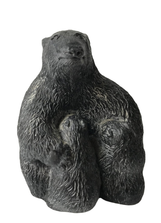 Wolf Original Vintage Inuit Statue of Mother Bear and two Cubs