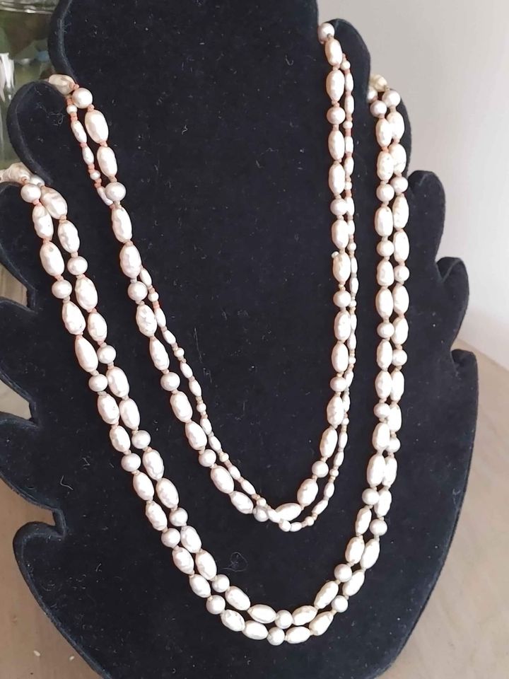Antique Glass Pearl Multi Strand Necklace with Patina
