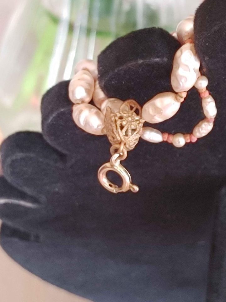 Antique Glass Pearl Multi Strand Necklace with Patina