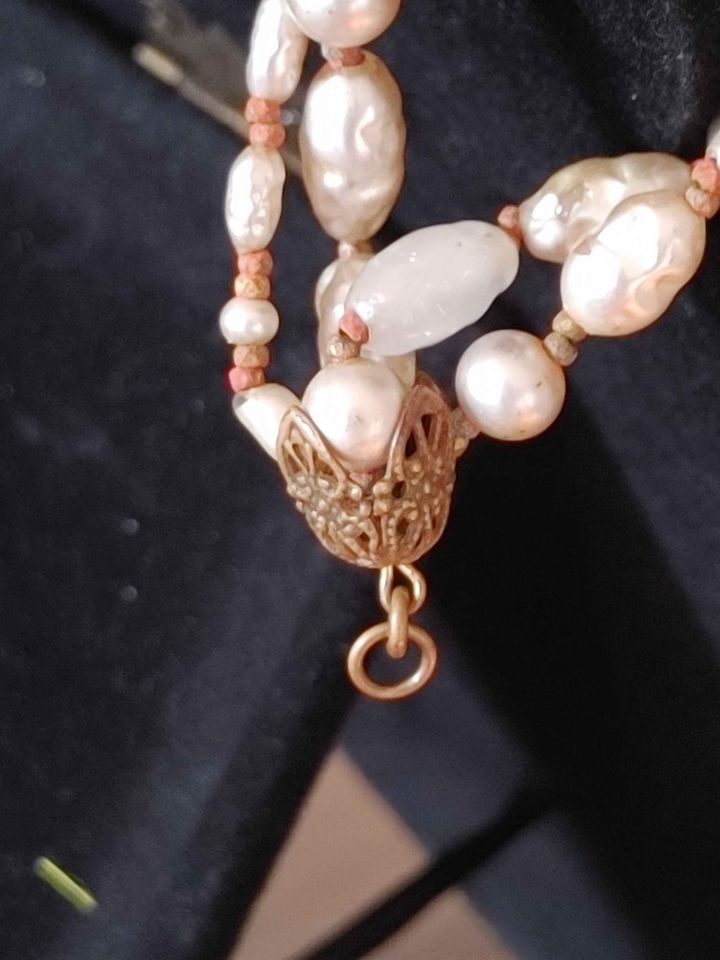 Antique Glass Pearl Multi Strand Necklace with Patina