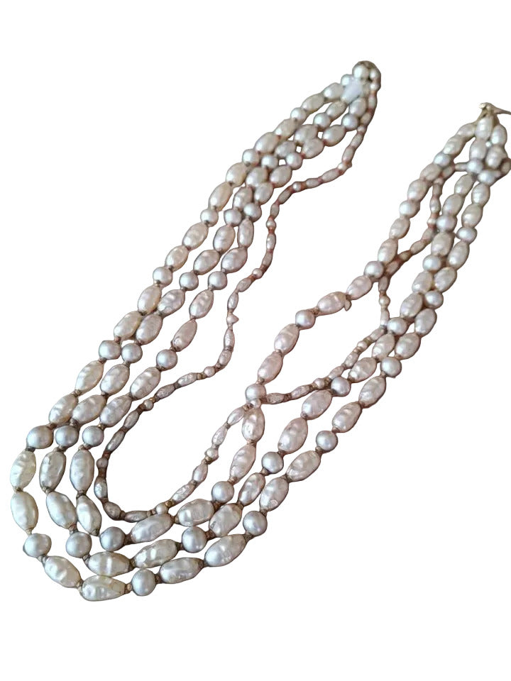 Antique Glass Pearl Multi Strand Necklace with Patina